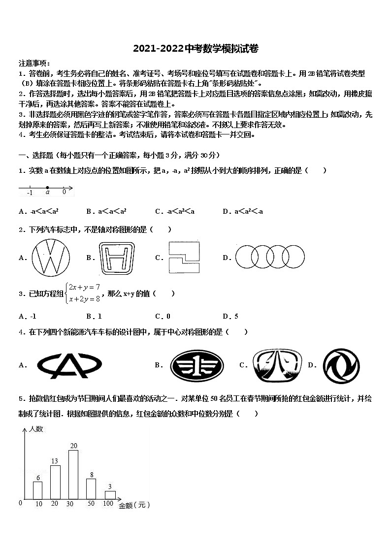 新疆维吾尔自治区乌鲁木齐市达标名校2021-2022学年中考押题数学预测卷含解析01