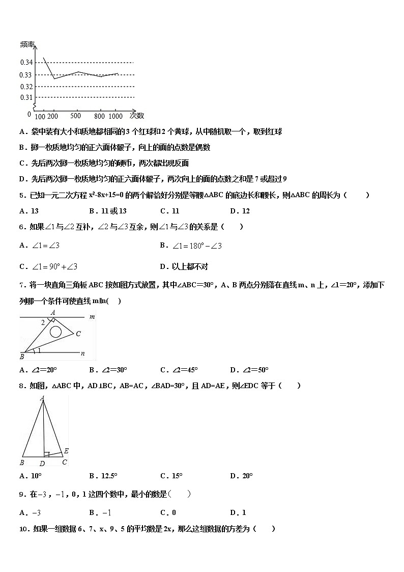 张家港市达标名校2021-2022学年中考数学模拟试题含解析02