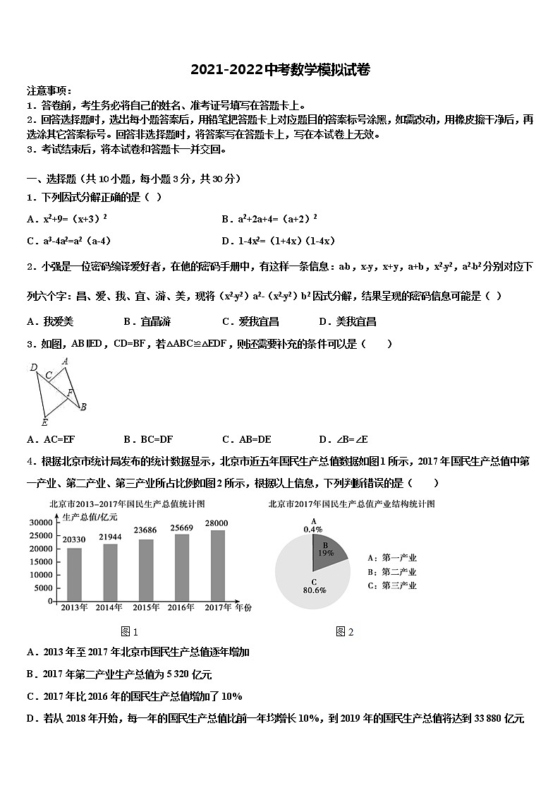 浙江省杭州市下沙区重点达标名校2022年中考冲刺卷数学试题含解析01