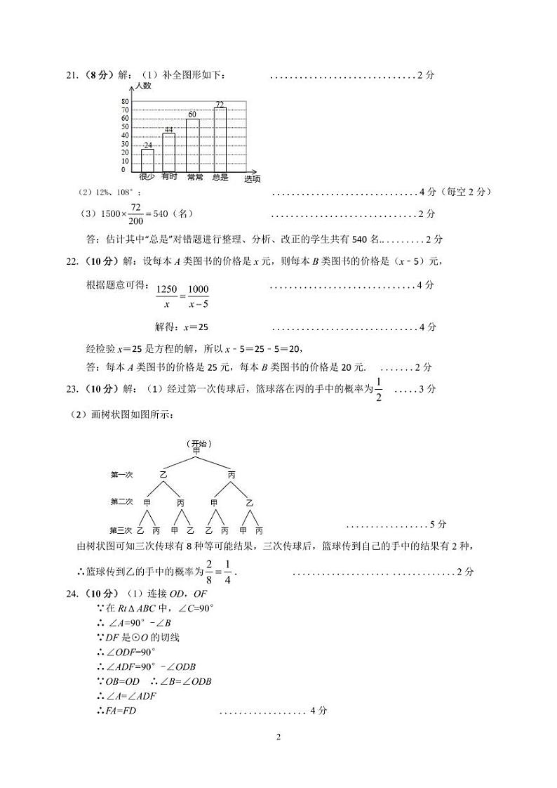 初三数学期中考试答案（2022.04）第2页
