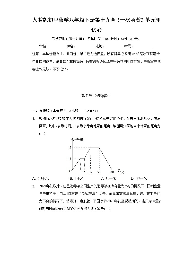 人教版初中数学八年级下册第十九章《一次函数》单元测试卷（标准）（含答案解析）01