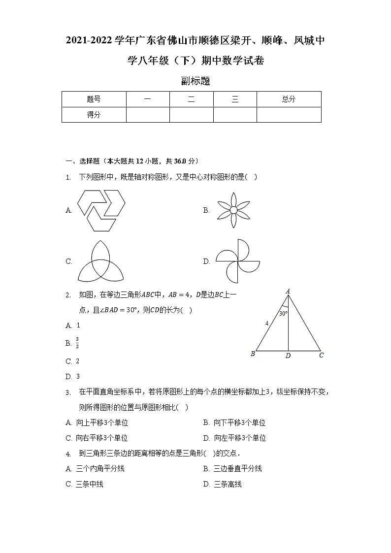 2021-2022学年广东省佛山市顺德区梁开、顺峰、凤城中学八年级（下）期中数学试卷（含解析）01