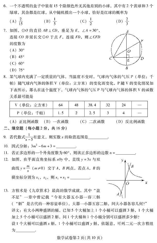 2022年北京昌平区中考初三二模数学试卷无答案02
