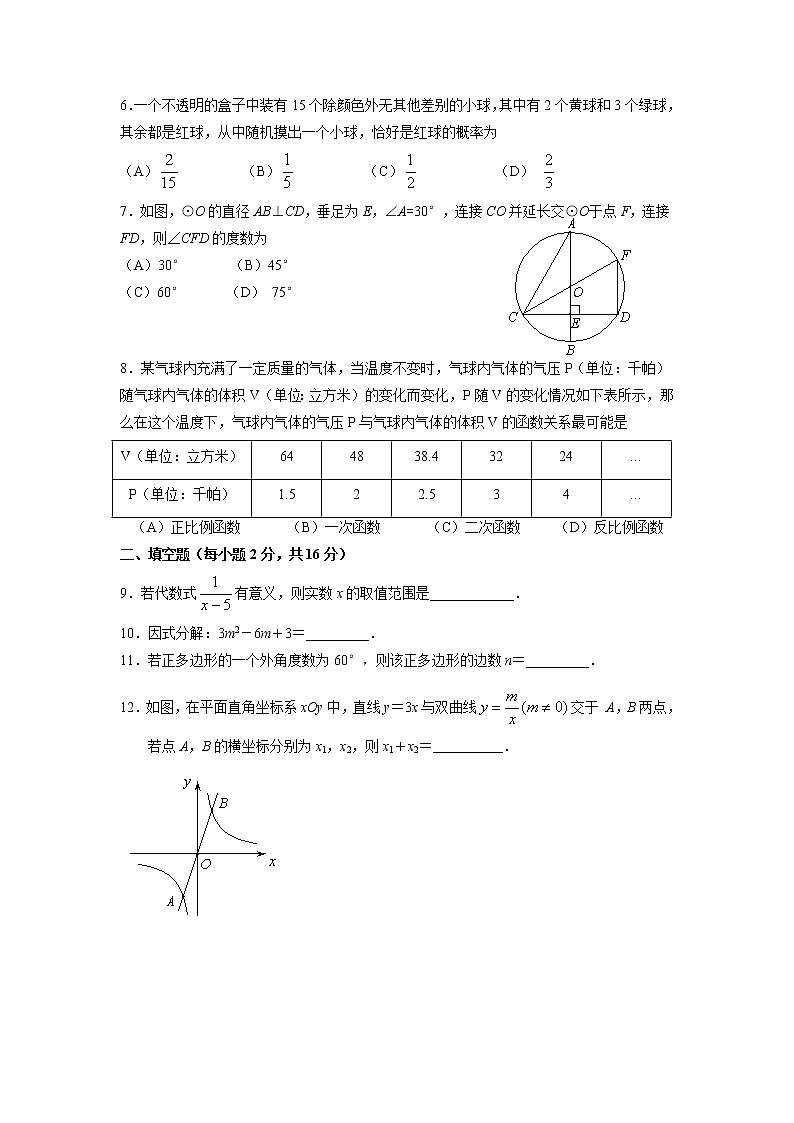 2022年北京市昌平区中考数学二模试题（含答案）02