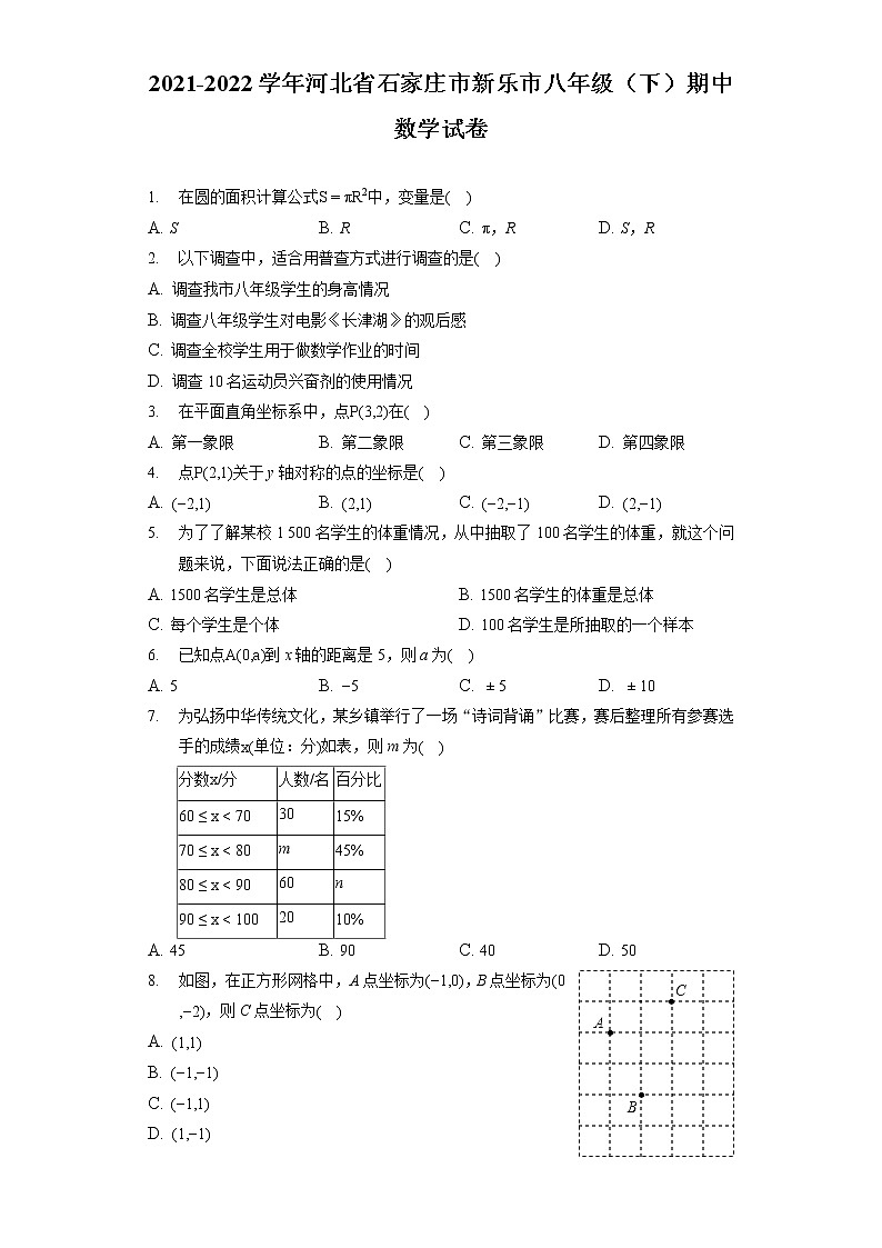 2021-2022学年河北省石家庄市新乐市八年级（下）期中数学试卷01