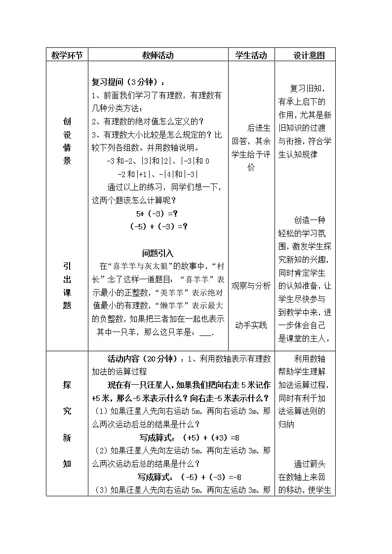 2021-2022学年人教版数学七年级上册1.3.1有理数的加法教案第2页