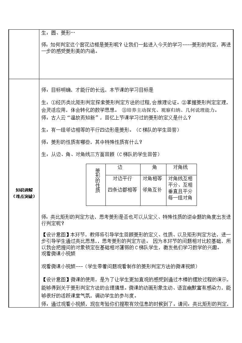 18.2.2 菱形—菱形的判定 教案（表格式）-2020-2021学年八年级数学人教版下册第2页