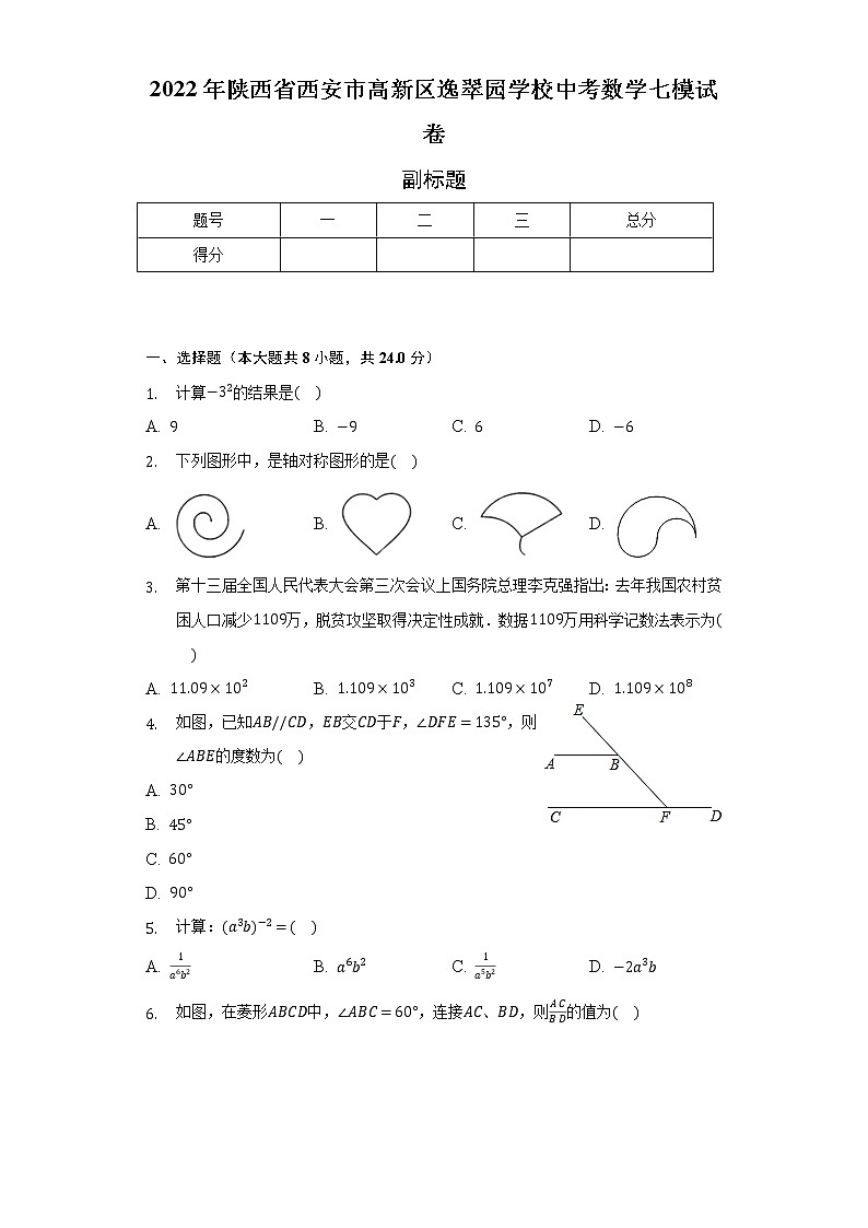 2022年陕西省西安市高新区逸翠园学校中考数学七模试卷（含解析）01