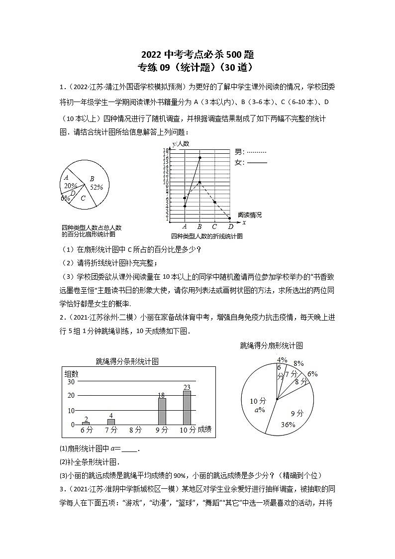 专练09-30题（统计题）2022中考数学考点必杀500题（江苏专用）（原卷版）第1页