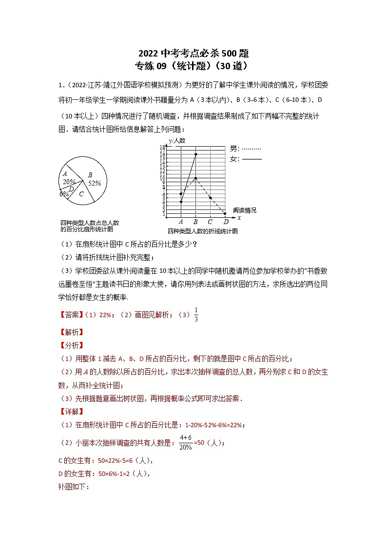 专练09-30题（统计题）2022中考数学考点必杀500题（江苏专用）（解析版）第1页