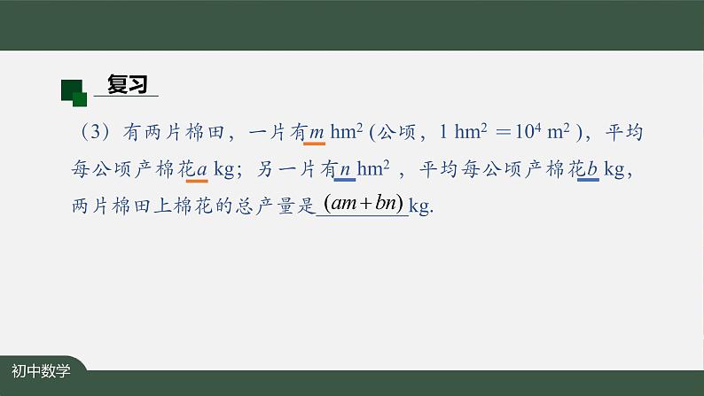 人教版数学七年级上册2.1整式第2课时课件第3页