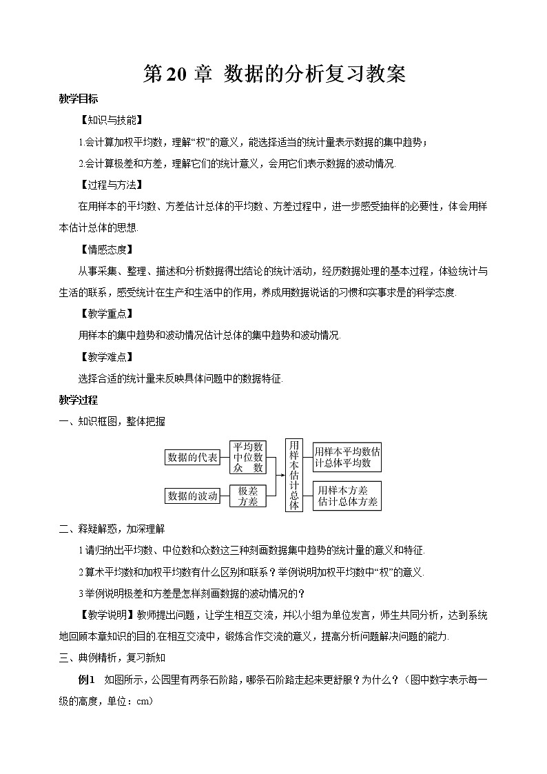 人教版八年级下册（新）第20章《数据的分析》复习教案第1页