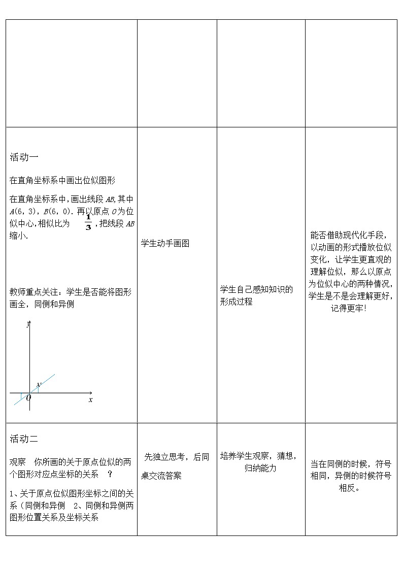 人教版数学九年级下册27.3两个位似图形坐标之间的关系教案（表格式）02
