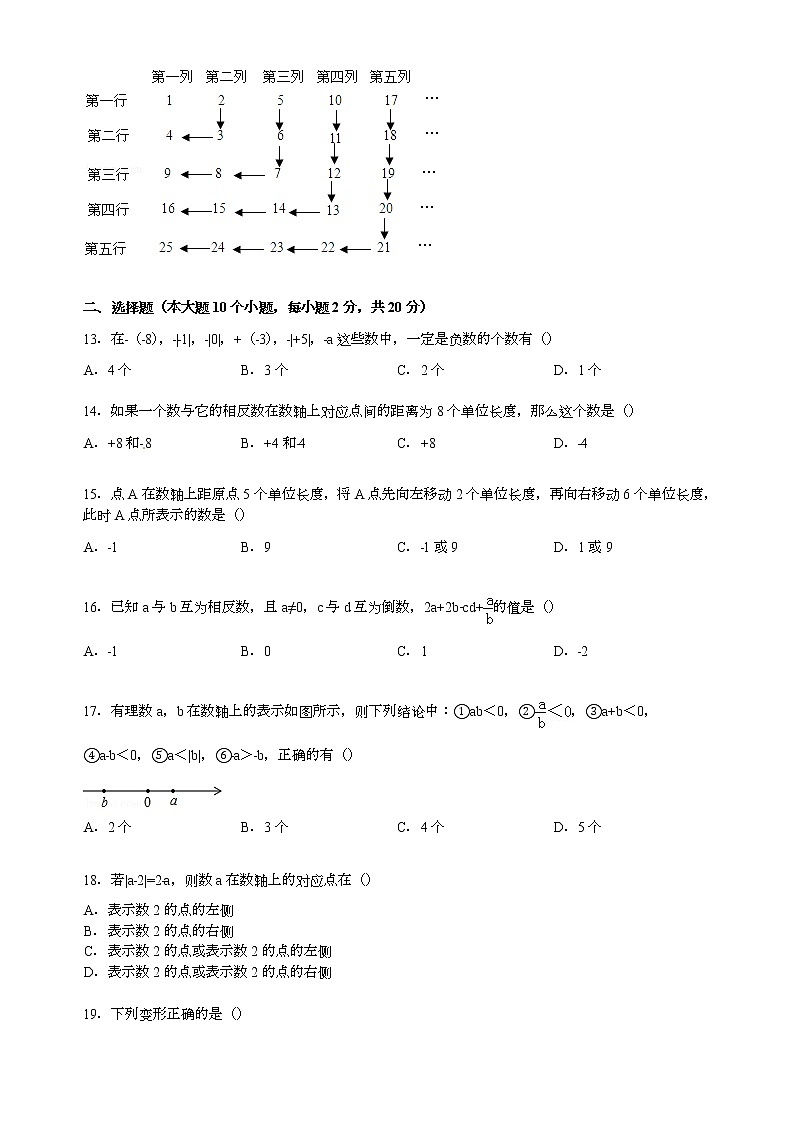 【解析版】铜陵七中2022年七年级上第一次月考数学试卷02