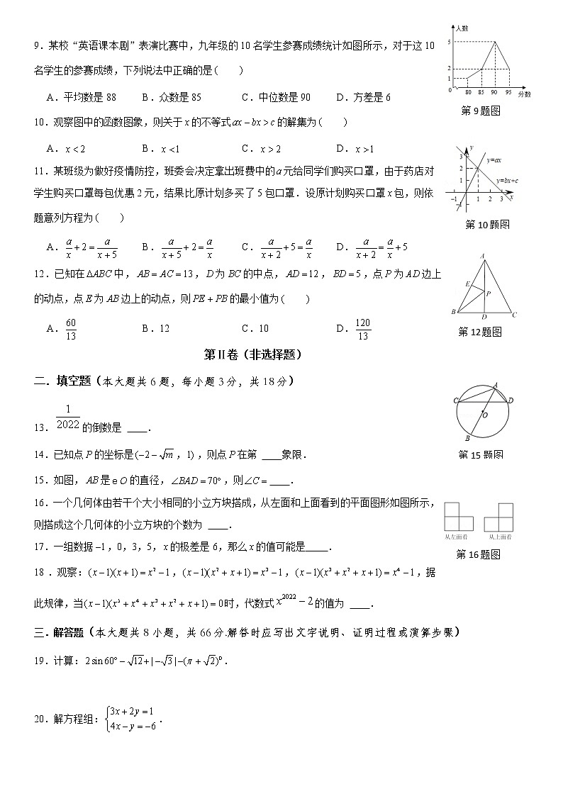2022年广西百色市靖西市初中学业水平适应性模拟测试数学试题（一）(word版含答案)02