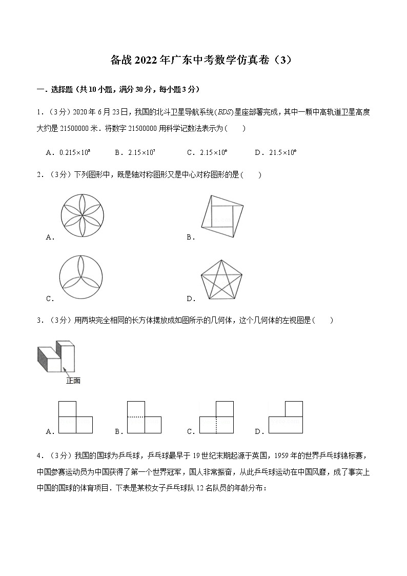 2022年广东中考数学模拟卷（原卷版）第1页