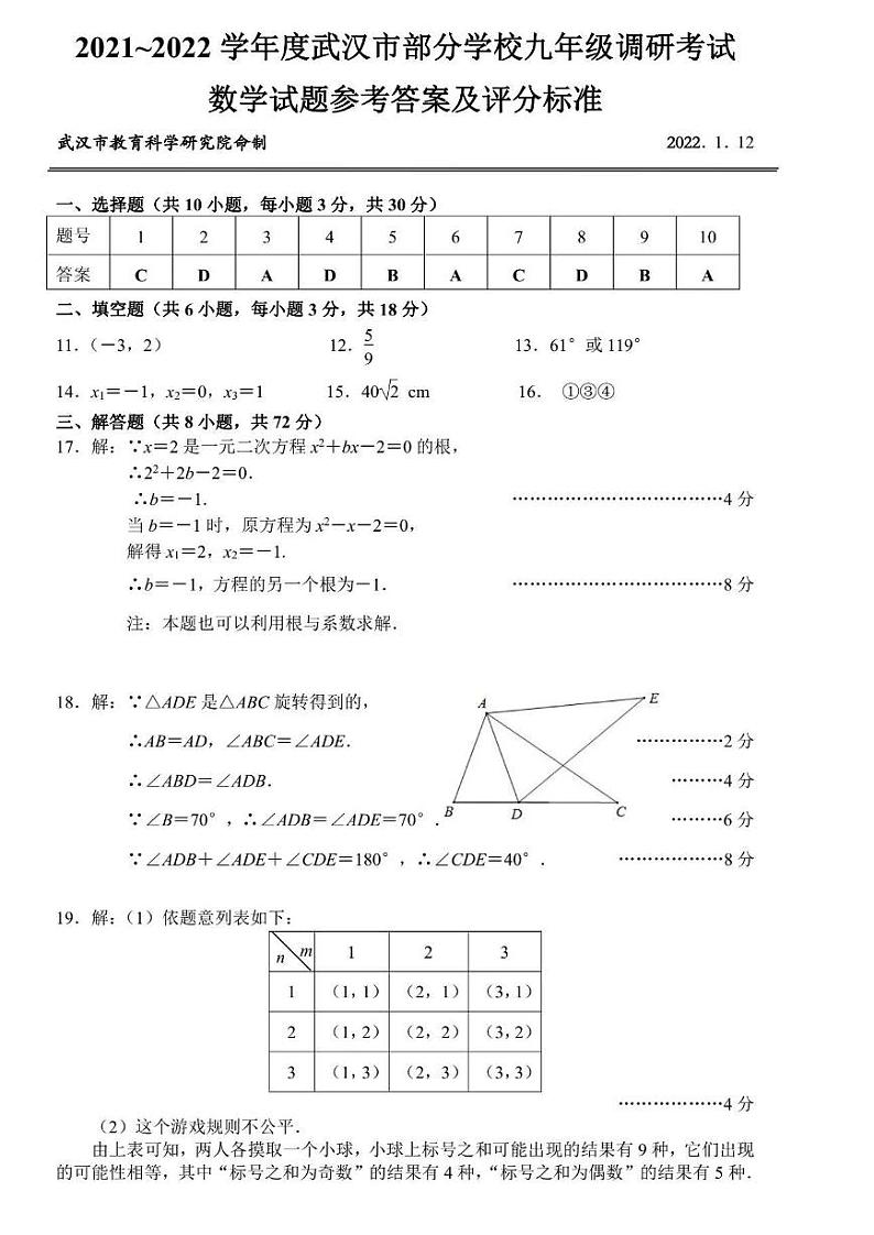 2022年武汉元调试卷解析第1页