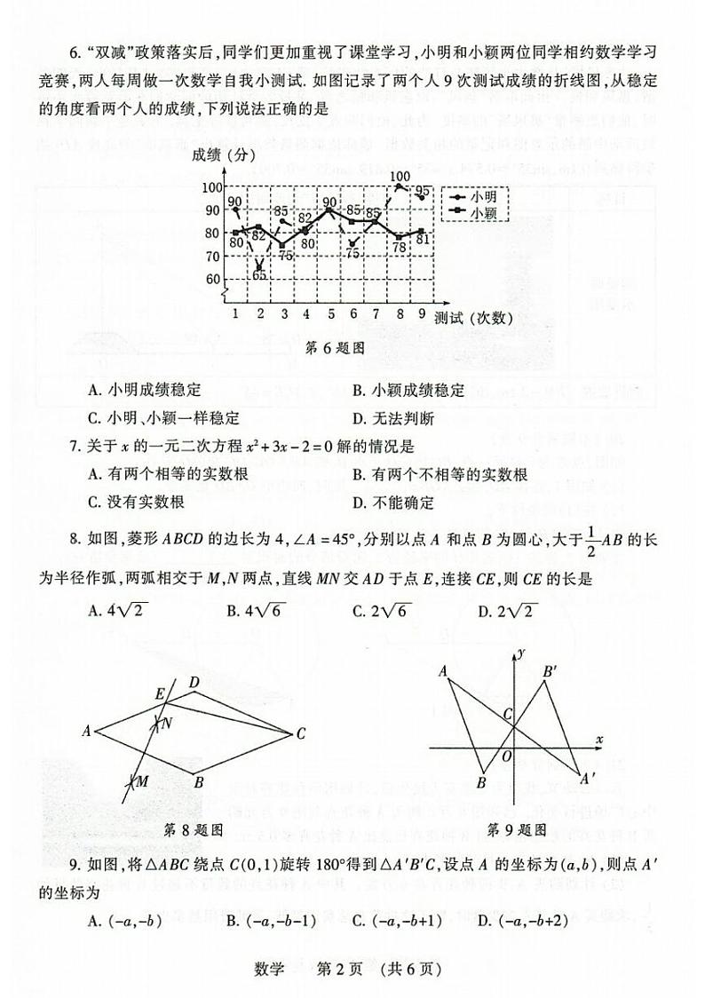 2022年河南省濮阳市毕业年级第二次模拟考试数学试卷(图片版含答案)第2页