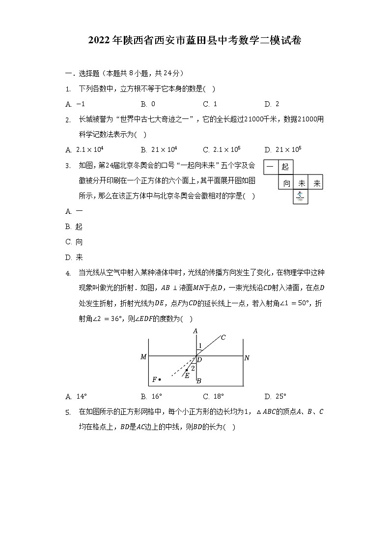 2022年陕西省西安市蓝田县中考数学二模试卷（含解析）01