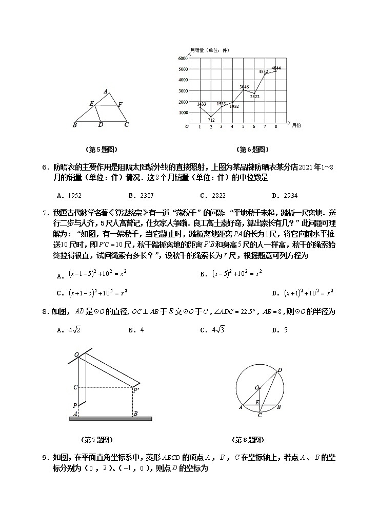2022年湖南省永州市零陵区初中学业水平第二次模拟监测数学试题(word版无答案)02