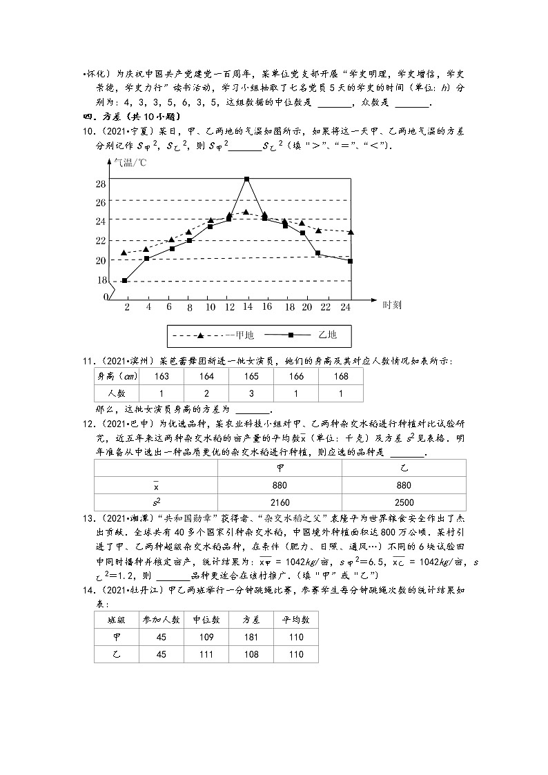 数据分析03填空题-2021中考数学真题知识点分类汇编（含答案，19题）第2页