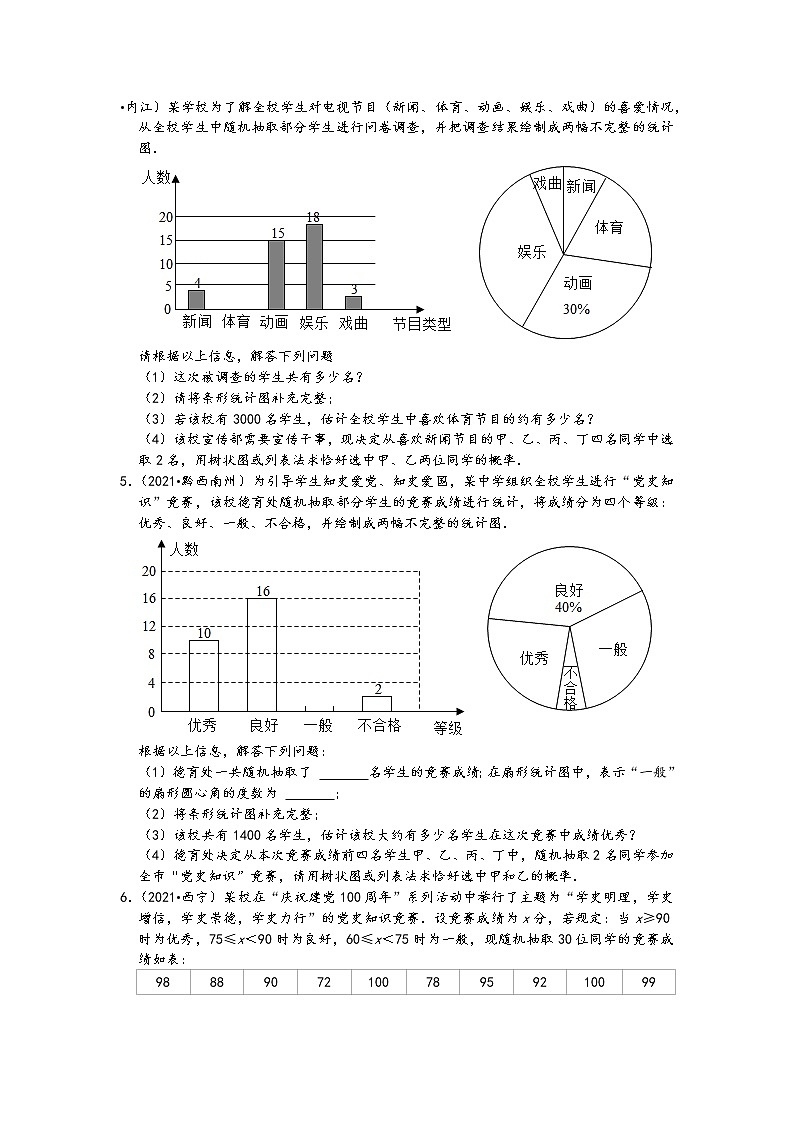 概率05解答题（中档题）-2021中考数学真题知识点分类汇编（含答案，60题）第2页