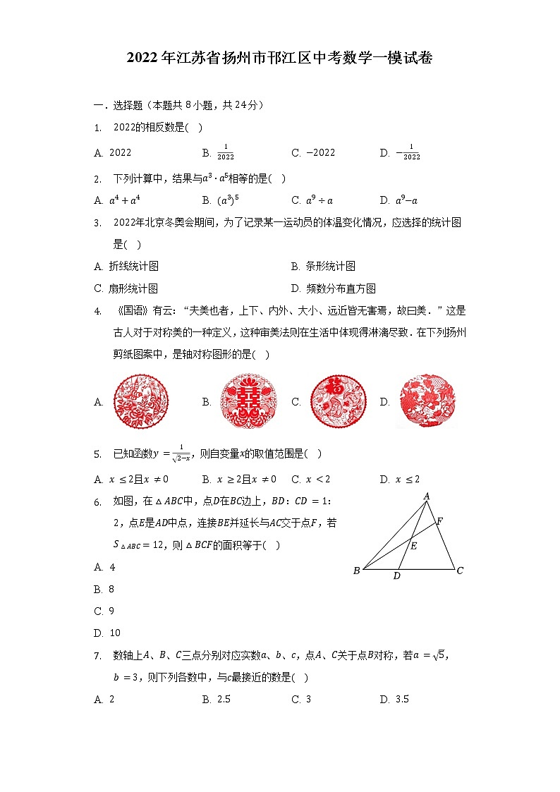 2022年江苏省扬州市邗江区中考数学一模试卷（含解析）01