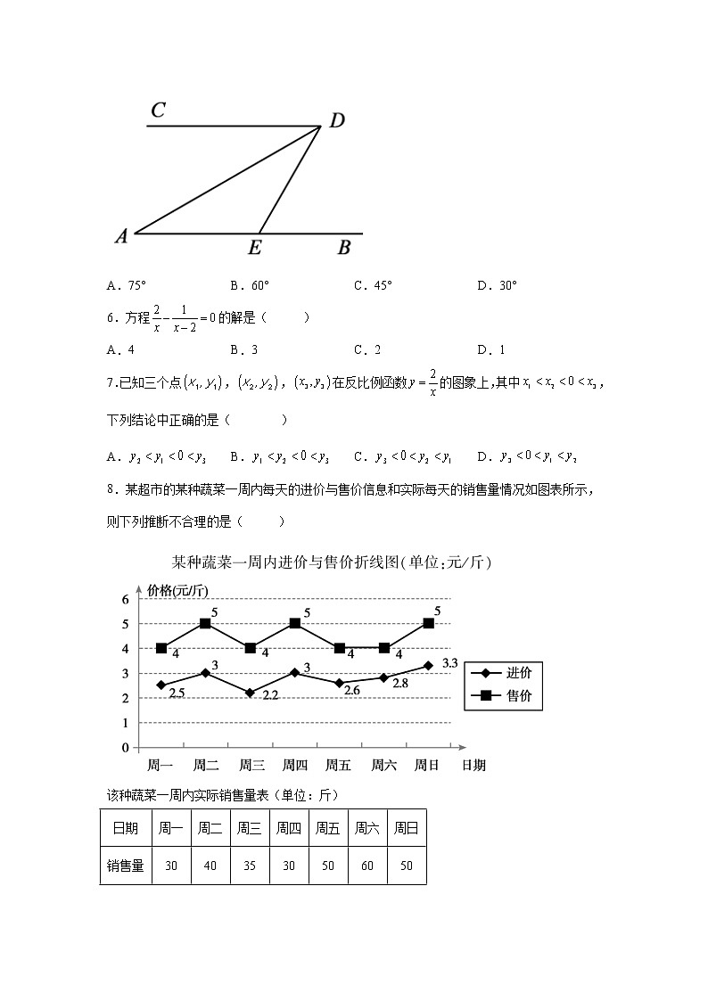 2022年北京顺义区中考二模数学试题02