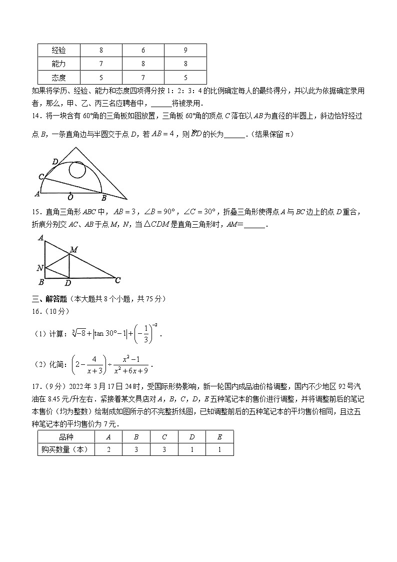2022年河南省开封市兰考县九年级中考数学二模试题(word版无答案)03