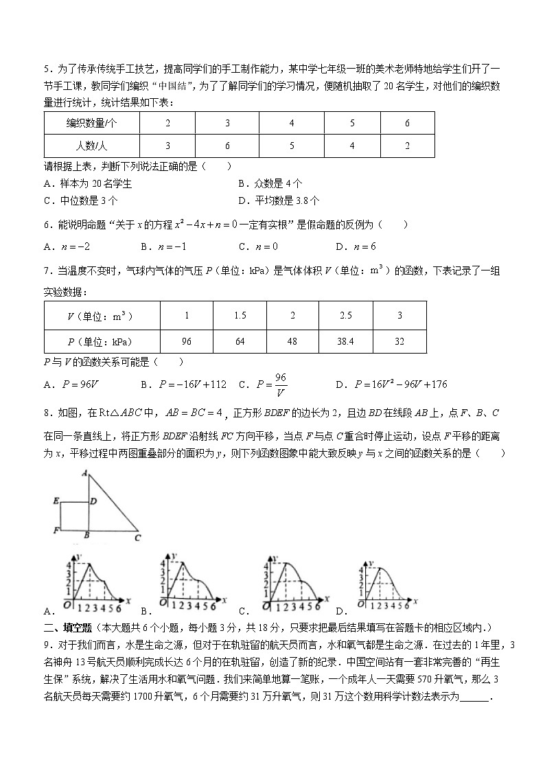 2022年山东省菏泽市中考第三次模拟考试数学试题(word版无答案)第2页