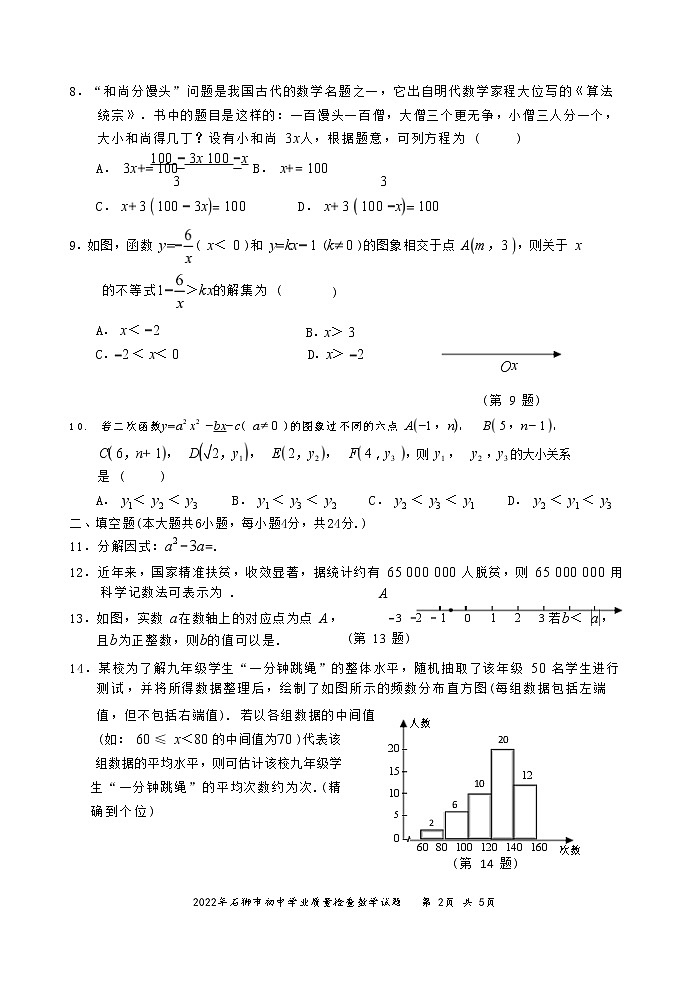 2022年福建省泉州石狮市初中学业质量检查九年级数学试题（含答案）02
