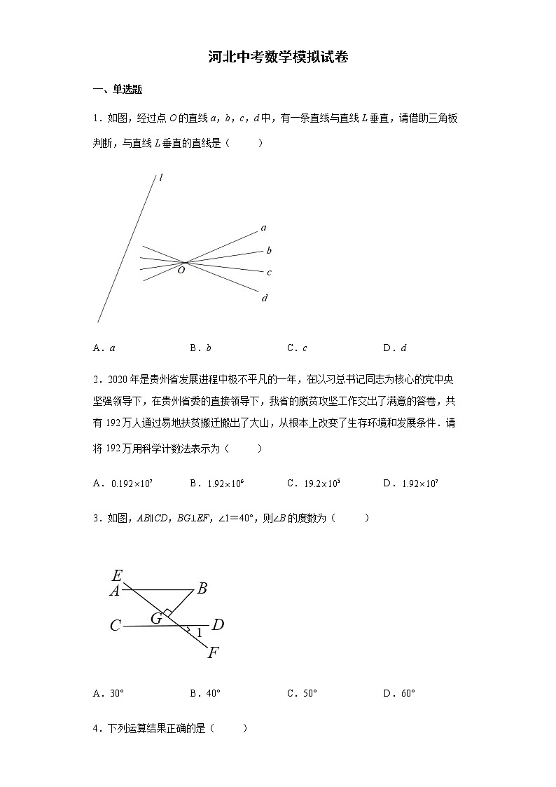 2022年河北中考数学模拟试卷  (word版含答案)01