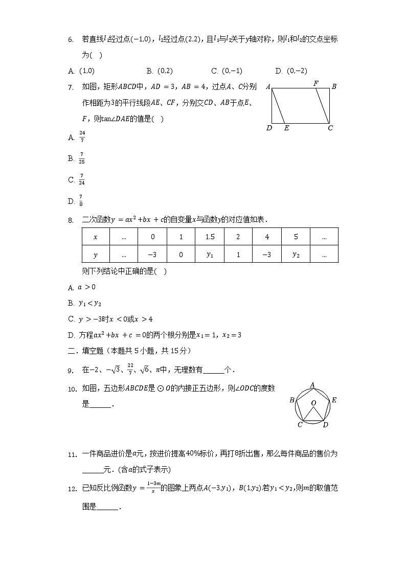 2022年陕西省宝鸡市陈仓区中考数学一模试卷（含解析）02