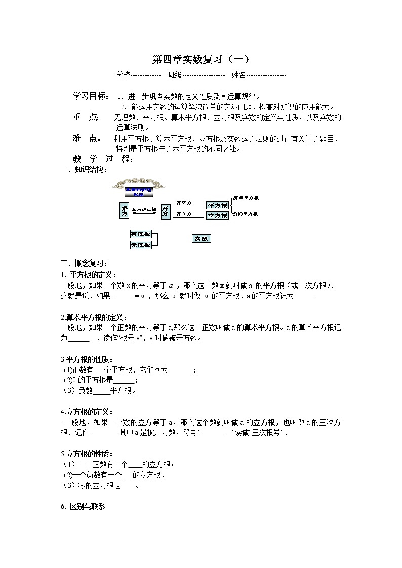 苏科版八年级上册数学 4.6实数 小结与思考 教案01