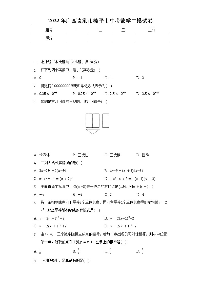 2022年广西贵港市桂平市中考数学二模试卷（含解析）01
