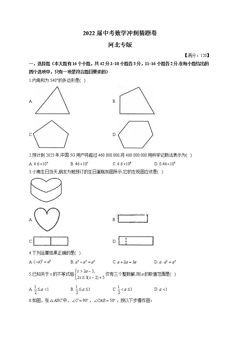 2022届中考数学冲刺猜题卷 河北专版第1页