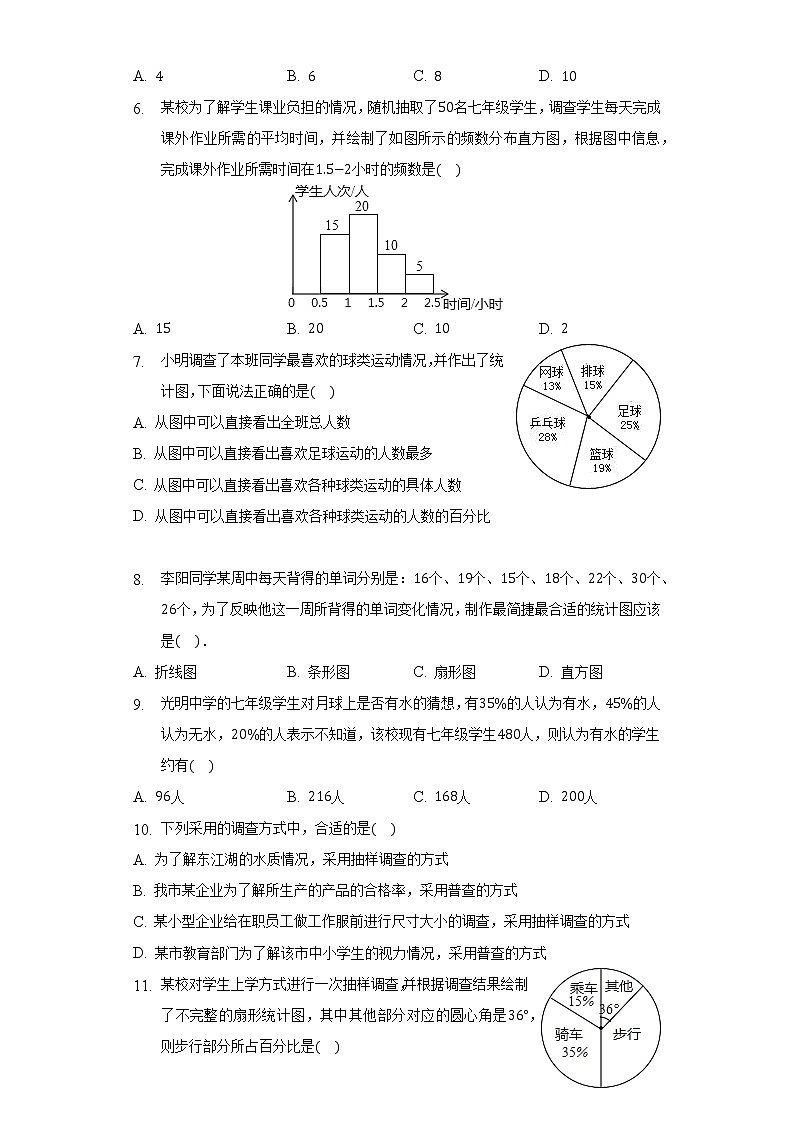 北师大版初中数学七年级上册第六单元《数据的收集与整理》单元测试卷（较易）（含答案接解析）02