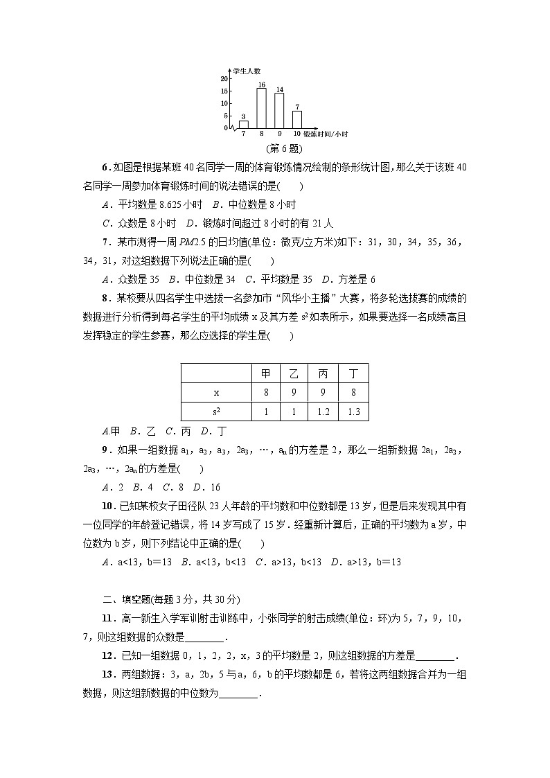 人教版八年级数学下册第20章数据的分析达标检测卷第2页