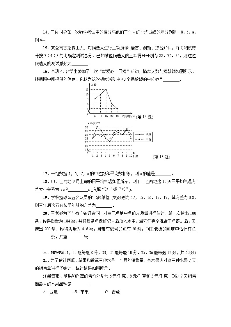 人教版八年级数学下册第20章数据的分析达标检测卷第3页