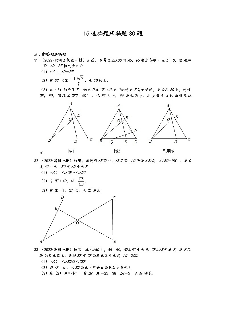 2022年中考数学冲刺按题型难易度分层分类精选模拟题300题冲关训练（通用版）：15 解答题压轴题30题第1页