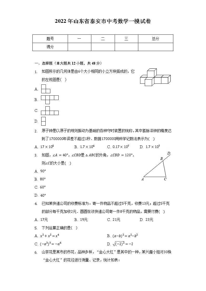 2022年山东省泰安市中考数学一模试卷-普通用卷01
