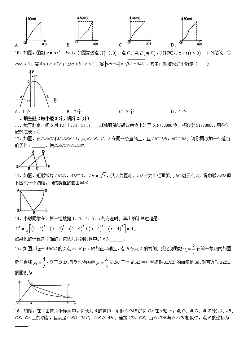 2021-2022年黑龙江省齐齐哈尔市克东县三模数学试题(无答案)第2页