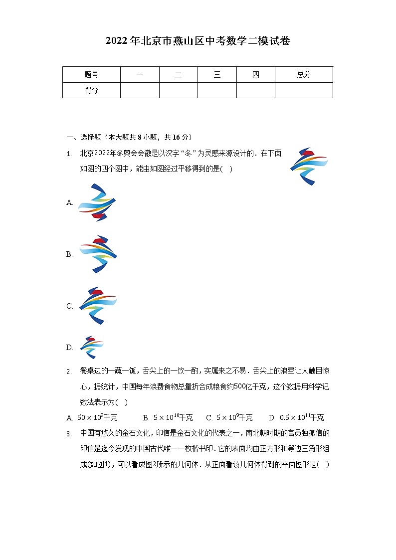 2022年北京市燕山区中考数学二模试卷（含解析）01