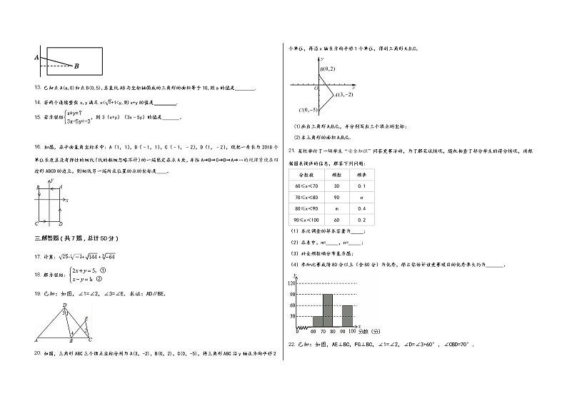 河南省武陟县2022学年七年级（下）数学期末模拟试题02
