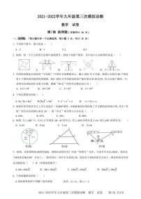 2022年广东省深圳市部分学校九年级下学期第三次模拟诊断数学试题（含答案）