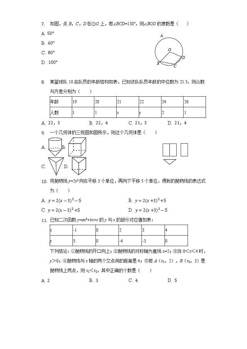 2022年湖南省娄底市双峰县中考数学摸底试卷(word版含答案)第2页