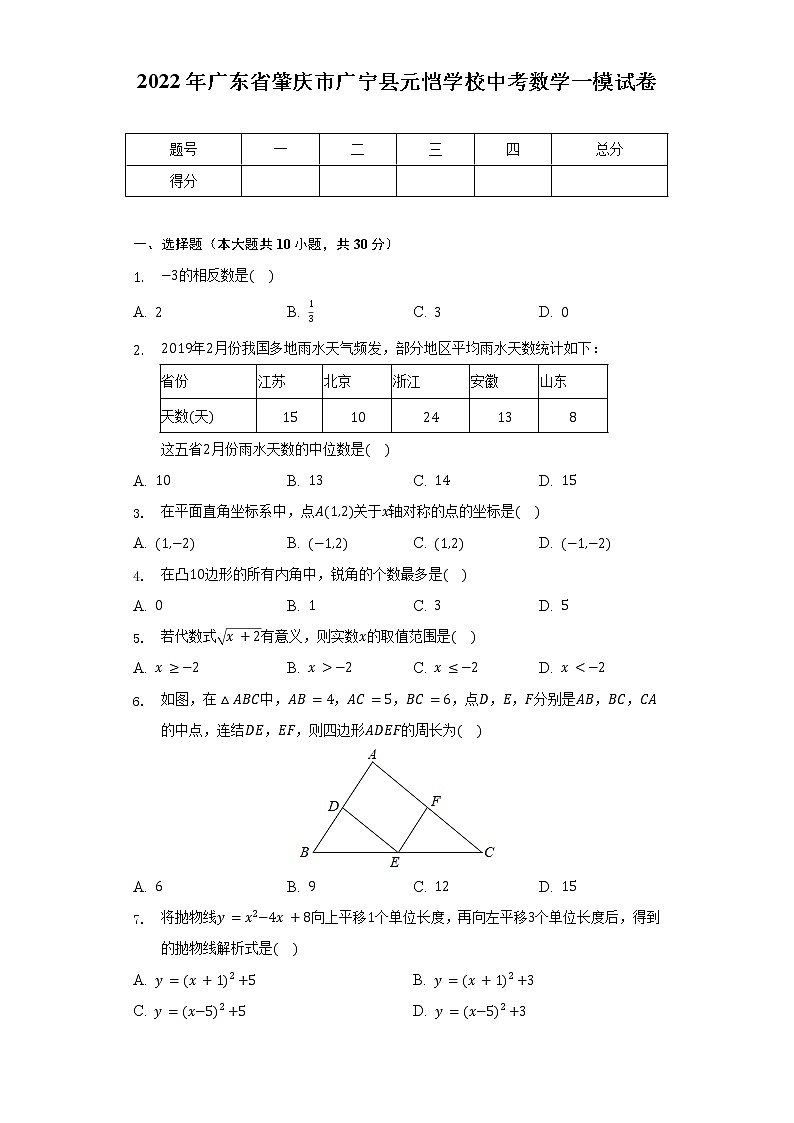 2022年广东省肇庆市广宁县元恺学校中考数学一模试卷（含解析）01