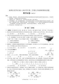 2022年广东省深圳市龙华区九年级4月调研测试（一模）数学试题