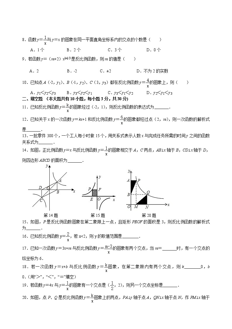 反比例函数练习题 2021-2022学年苏科版数学八年级下册期末复习专题第2页
