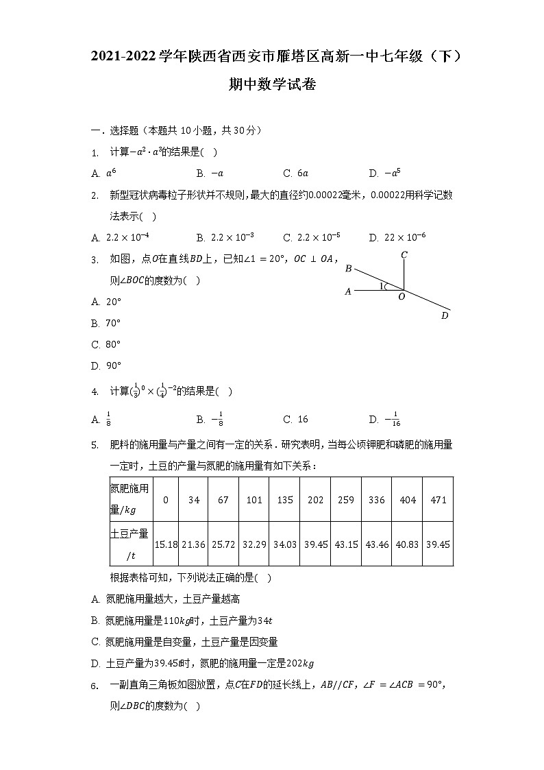 2021-2022学年陕西省西安市雁塔区高新一中七年级（下）期中数学试卷（含解析）01